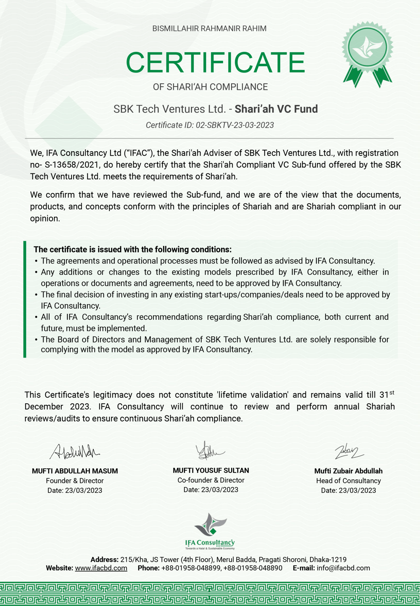 SBK Tech Ventures Ltd. - IFA Consultancy